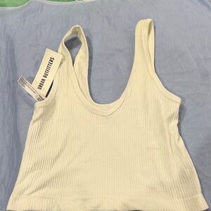 Urban Outfitters Cream Ribbed Scoop Tank